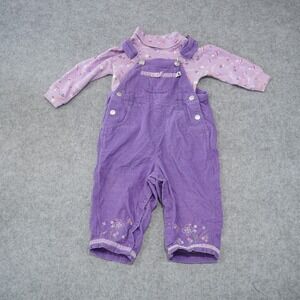 Vintage Sprockets 18M Overalls Set Toddler Girl Purple Corduroy Floral Butterfly